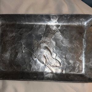 Vintage Metal Tray with Bird Design